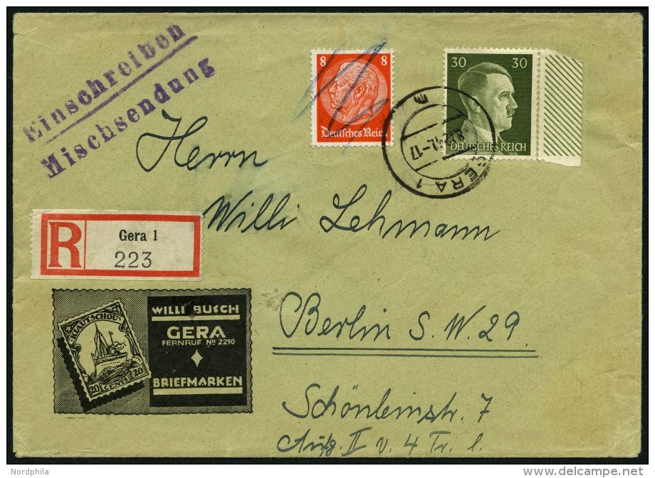 Dt. Reich 485,794 BRIEF, 1941, 8 Pf. Hindenburg Und 3 Pf. Hitler Auf Einschreiben/Mischsendung (Ware), Portogerechter Br - Used Stamps