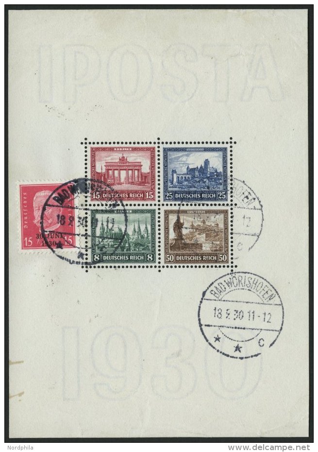 Dt. Reich Bl. 1 O, 1930, Block IPOSTA Mit Aufgeklebter Zusatzfrankatur (Mi.Nr. 445), Tagesstempel BAD WÖRISHOFEN, R - Used Stamps