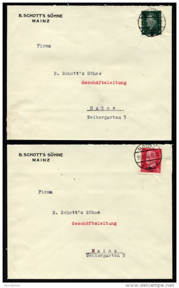 Dt. Reich 444/5 BRIEF, 1930, 30. Juni Je Auf FDC Aus Mainz, 2 Prachtbriefe, R!, Mi. 200.- - Used Stamps