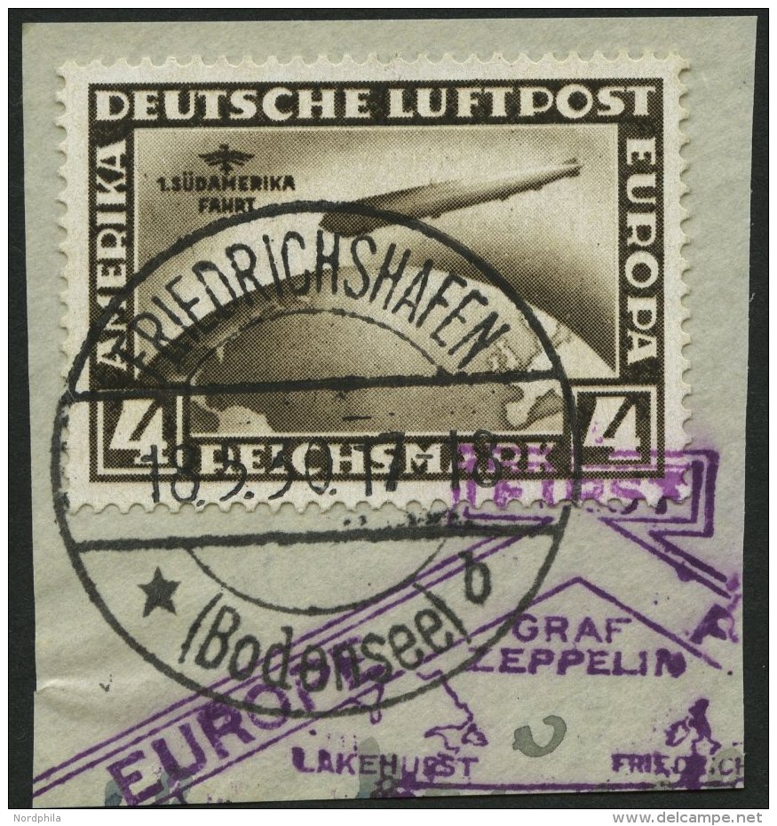 Dt. Reich 439X BrfStk, 1930, 4 RM Südamerikafahrt, Wz. Stehend, Prachtbriefstück (Marke Zur Kontrolle Gel&ouml - Other & Unclassified