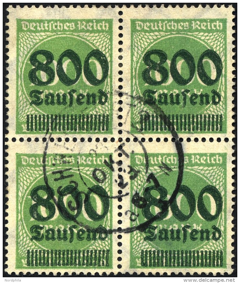 Dt. Reich 308b VB O, 1923, 800 Tsd. Auf 1000 M. Bläulichgrün Im Zentrisch Gestempelten Viererblock, Pracht, R! - Gebraucht