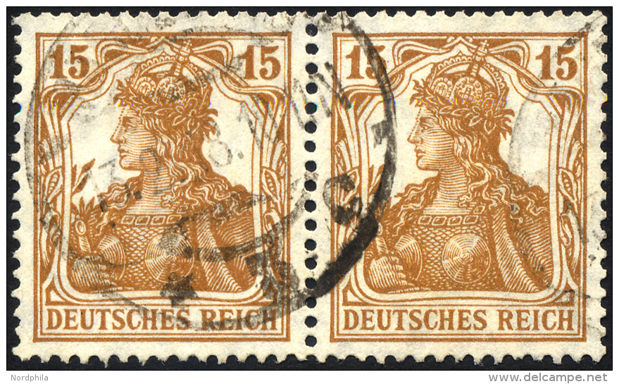 Dt. Reich 100a Paar O, 1916, 15 Pf. Hellgelbbraun Im Waagerechten Paar, üblich Gezähnt Pracht, Mi. 100.- - Used Stamps