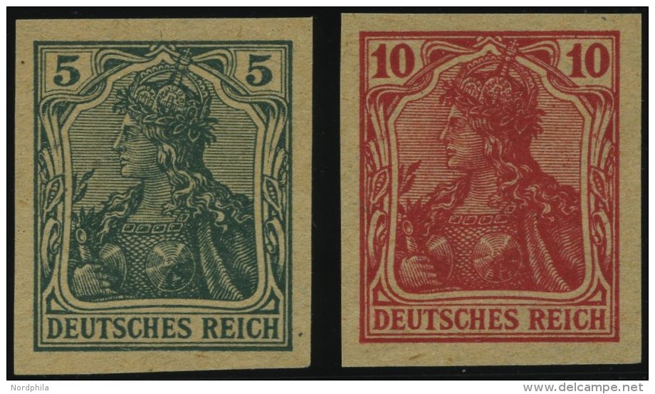 Dt. Reich 85/6IIV (*), 1915, 5 Und 10 Pf. Ungezähnt, Versuchsdrucke Auf Gelblichem Papier, Pracht, Mi. 300.- - Oblitérés