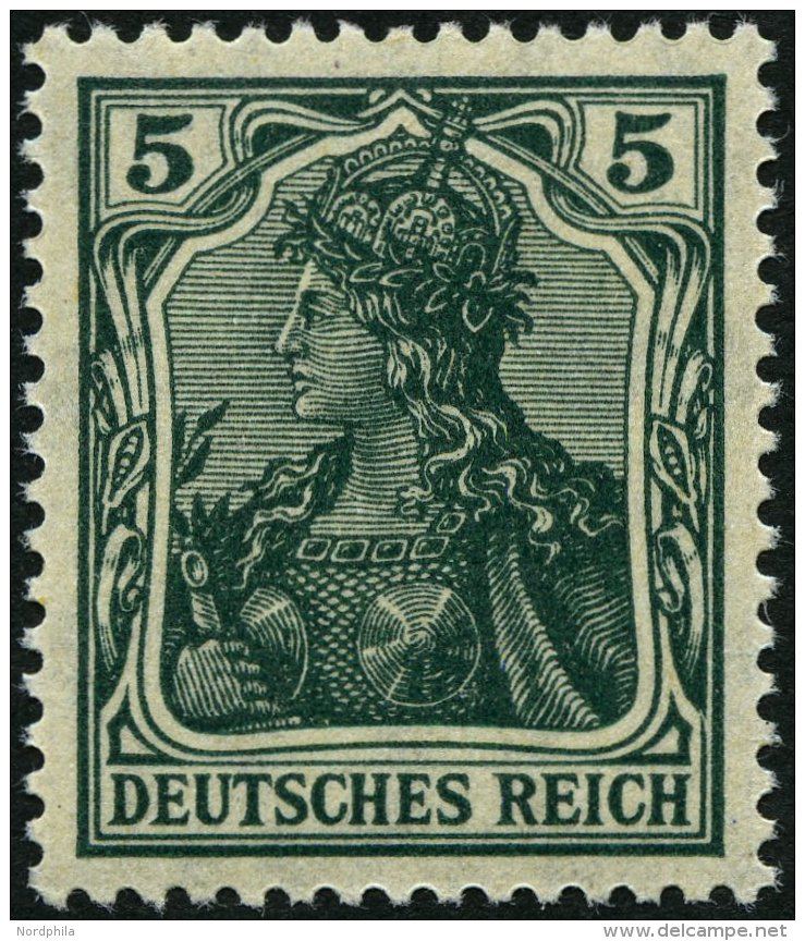 Dt. Reich 85IIe **, 1918, 5 Pf. Schwarzopalgrün Kriegsdruck, Pracht, Gepr. Jäschke-L., Mi. 400.- - Oblitérés