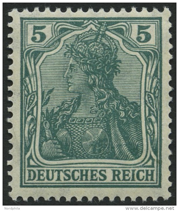 Dt. Reich 85IId **, 1915, 5 Pf. Bläulichgrün Kriegsdruck, Pracht, Gepr. Jäschke-L., Mi. 50.- - Used Stamps