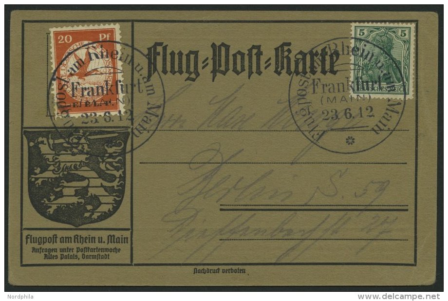 Dt. Reich VI BRIEF, 1912, 20 Pf. E.EL.P. Auf Flugpostkarte Mit Sonderstempel FRANKFURT 23.6.12, Leichte Zahnmängel - Autres & Non Classés