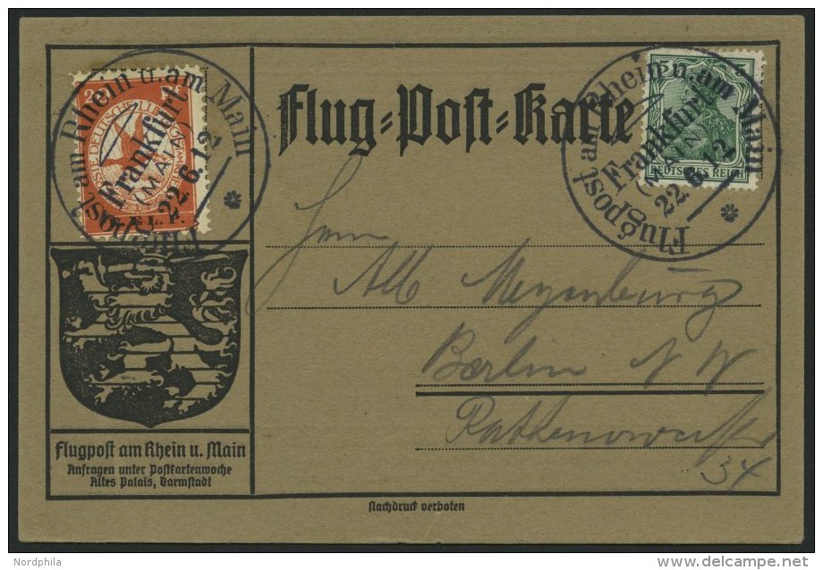 Dt. Reich VI BRIEF, 1912, 20 Pf. E.EL.P. Mit Sonderstempel Frankfurt 22.6.12, Prachtkarte, Mi. 2200.- - Oblitérés