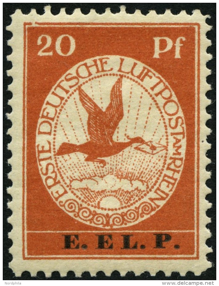 Dt. Reich VI PFVII *, 1912, 20 Pf. E.EL.P. Mit Plattenfehler Oberer Rahmen Links über 20 Gebrochen, Falzrest, Prach - Used Stamps