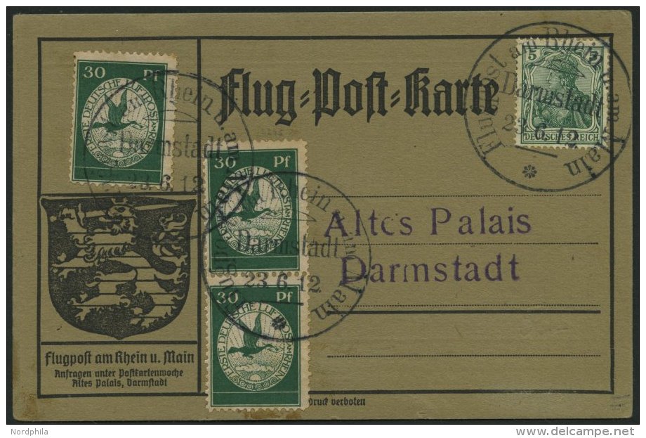 Dt. Reich III BRIEF, 1912, 30 Pf. Flugpost Am Rhein- Und Main, 3x Auf Karte Mit Sonderstempel DARMSTADT, Pracht, Mi. 400 - Autres & Non Classés