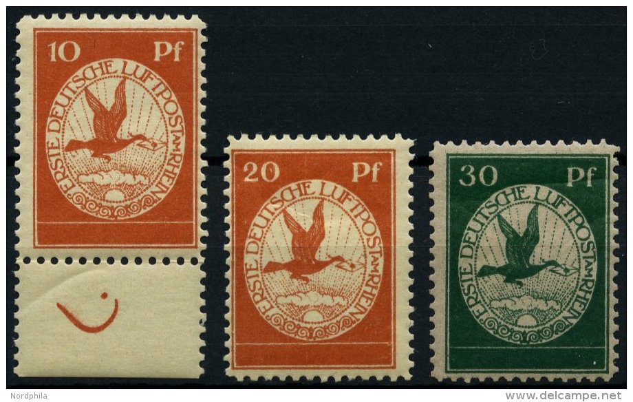Dt. Reich I-III *, 1912, Flugpost Am Rhein- Und Main, Falzreste, Prachtsatz, Mi. 70.- - Used Stamps