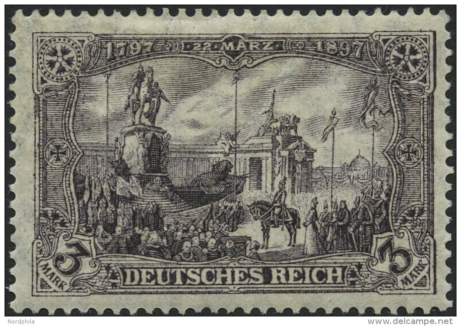 Dt. Reich 96AIb *, 1912, 3 M. Schwarzbraunviolett Friedensdruck, Falzrest, Pracht, Mi. 70.- - Oblitérés