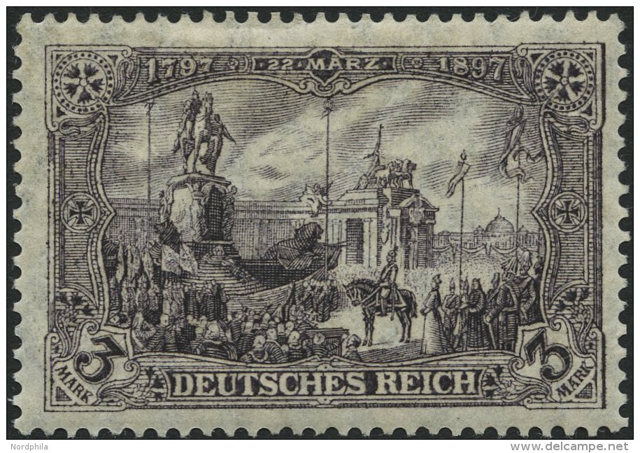 Dt. Reich 96AIb *, 1912, 3 M. Schwarzbraunviolett Friedensdruck, Falzrest, Pracht, Mi. 70.- - Used Stamps