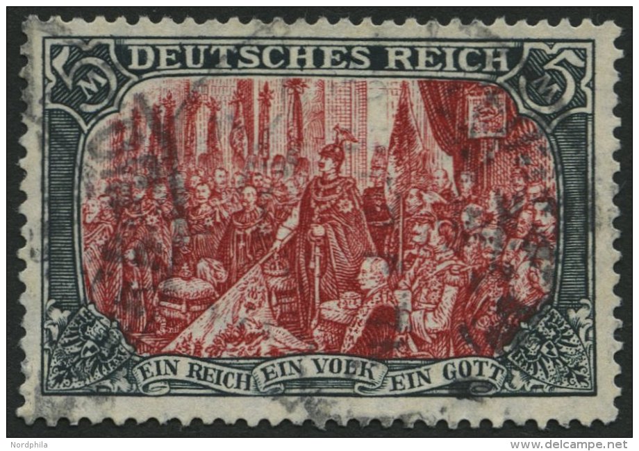 Dt. Reich 97AIa O, 1906, 5 M. Friedensdruck, Gelblichrot Quarzend, üblich Gezähnt Pracht, Gepr. Jäschke-L - Oblitérés