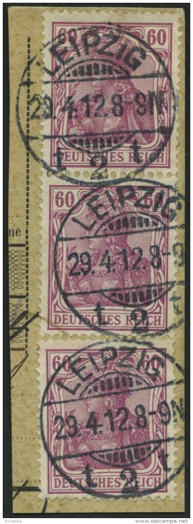 Dt. Reich 92Ia BrfStk, 1911, 60 Pf. Graulila Friedensdruck, Paar Und Einzelmarke Auf Postabschnitt, Pracht - Oblitérés