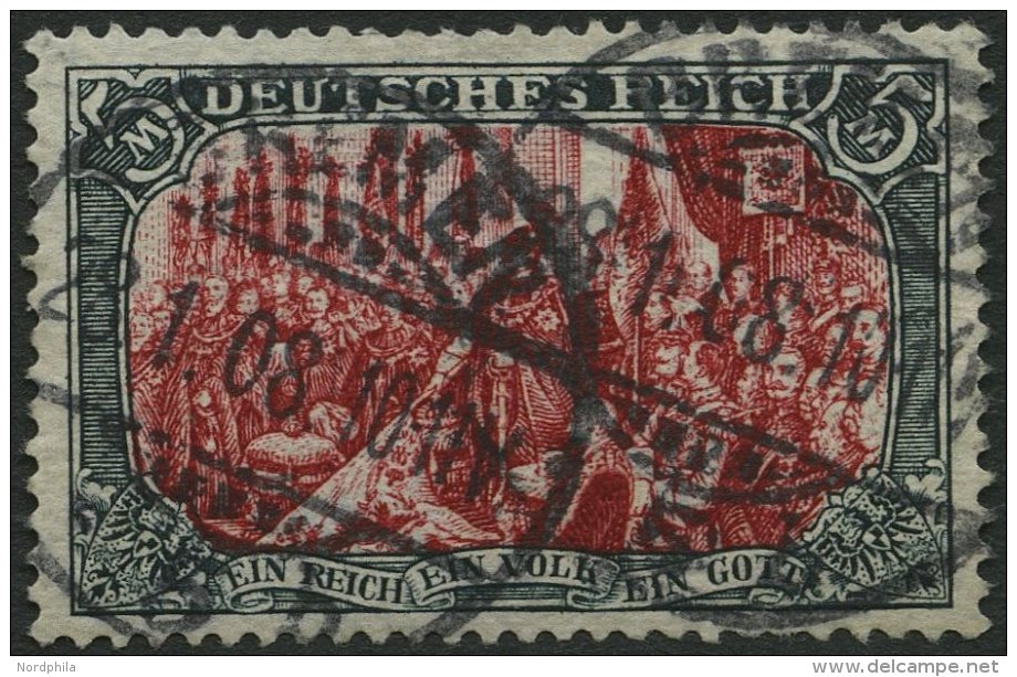 Dt. Reich 81Bb O, 1902, 5 M. Grünschwarz/dunkelkarmin, Gezähnt B, Ohne Wz., Farbfrisch, Feinst (Knitterspuren - Used Stamps