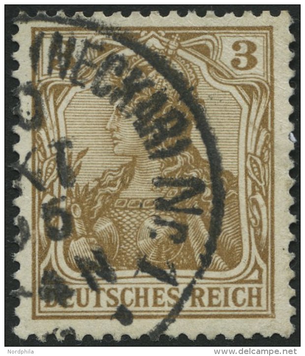 Dt. Reich 69b O, 1904, 3 Pf. Braunocker, Pracht, Gepr. Jäschke-L., Mi. 55.- - Oblitérés