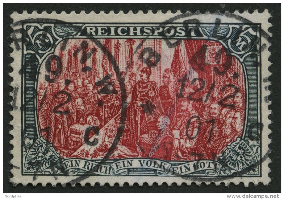 Dt. Reich 66II O, 1900, 5 M. Reichspost, Type II, Kleiner Stempeldurchschlag Sonst Pracht, Gepr. Jäschke, Mi. 500.- - Autres & Non Classés