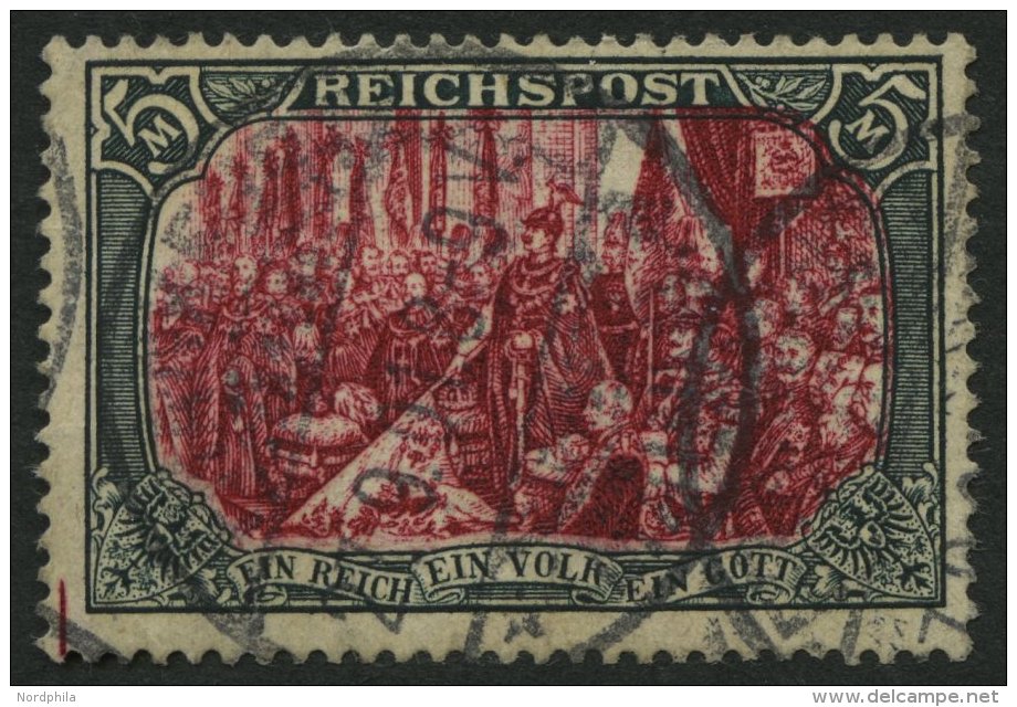 Dt. Reich 66III O, 1900, 5 M. Reichspost, Type I, Nachmalung Mit Rot Und Deckweiß, Pracht, Gepr. Dr. Hochstäd - Other & Unclassified