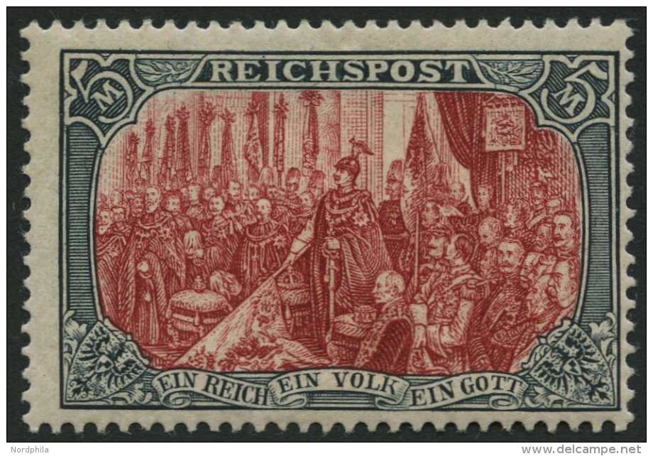 Dt. Reich 66II *, 1900, 5 M. Reichspost, Type II, Falzreste, Punkthelle Stelle Sonst Pracht, Mi. 480.- - Oblitérés