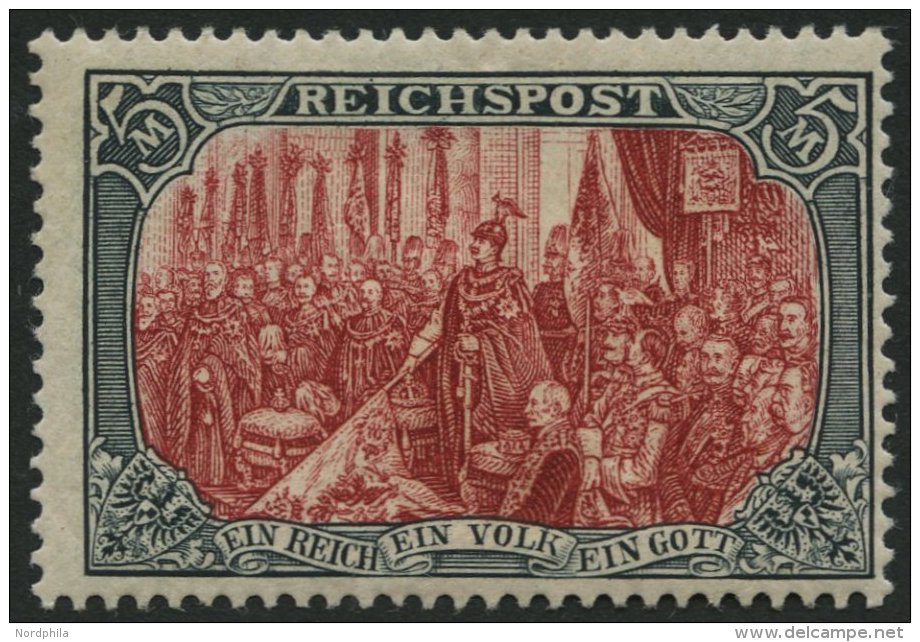Dt. Reich 66II *, 1900, 5 M. Reichspost, Type II, Falzreste, Punkthelle Stelle Sonst Pracht, Mi. 480.- - Used Stamps