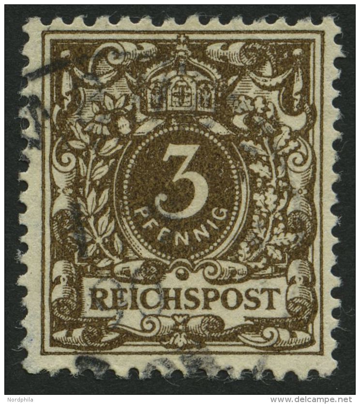 Dt. Reich 45aa O, 1889, 3 Pf. Dunkelbraun, Feinst, Gepr. Zenker, Mi. 85.- - Other & Unclassified