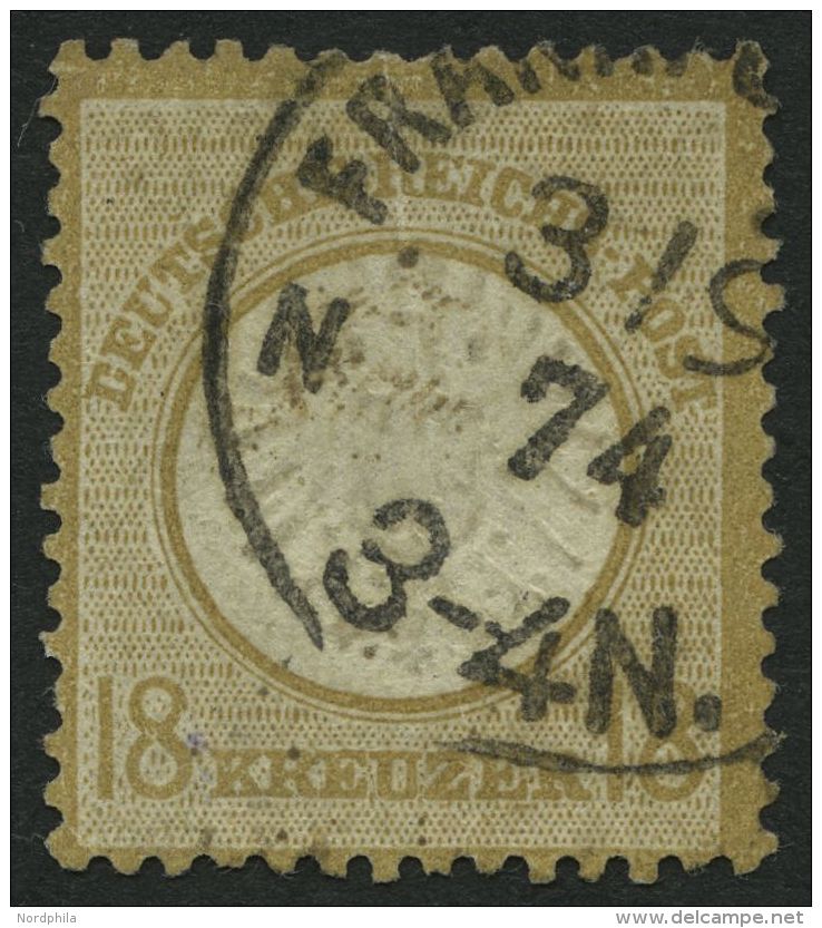 Dt. Reich 28 O, 1872, 18 Kr. Schwärzlichocker, Kleine Mängel, Feinst, Fotobefund Hennies, Mi. 2800.- - Other & Unclassified