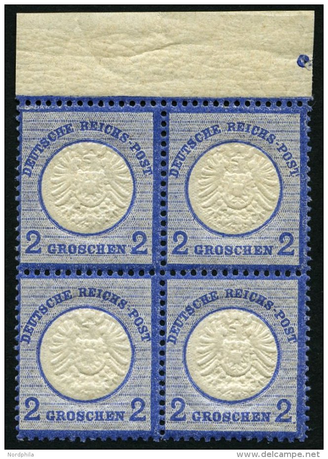 Dt. Reich 20 VB **, 1872, 2 Gr. Ultramarin Im Postfrischen Viererblock Vom Oberrand, Kabinett - Used Stamps