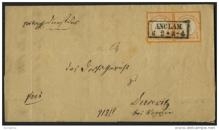 Dt. Reich 18IV BRIEF, 1872, 1/2 Gr. Orange Im Waagerechten Paar, Linke Marke Mit Plattenfehler Farbfeck Unter H, Mit Zen - Used Stamps