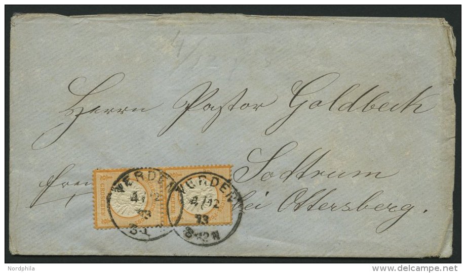 Dt. Reich 18 Paar BRIEF, 1873, 1/2 Gr. Orange Im Senkrechten Prachtpaar Auf Brief Von VERDEN Nach Sottrum Bei Ottersberg - Used Stamps