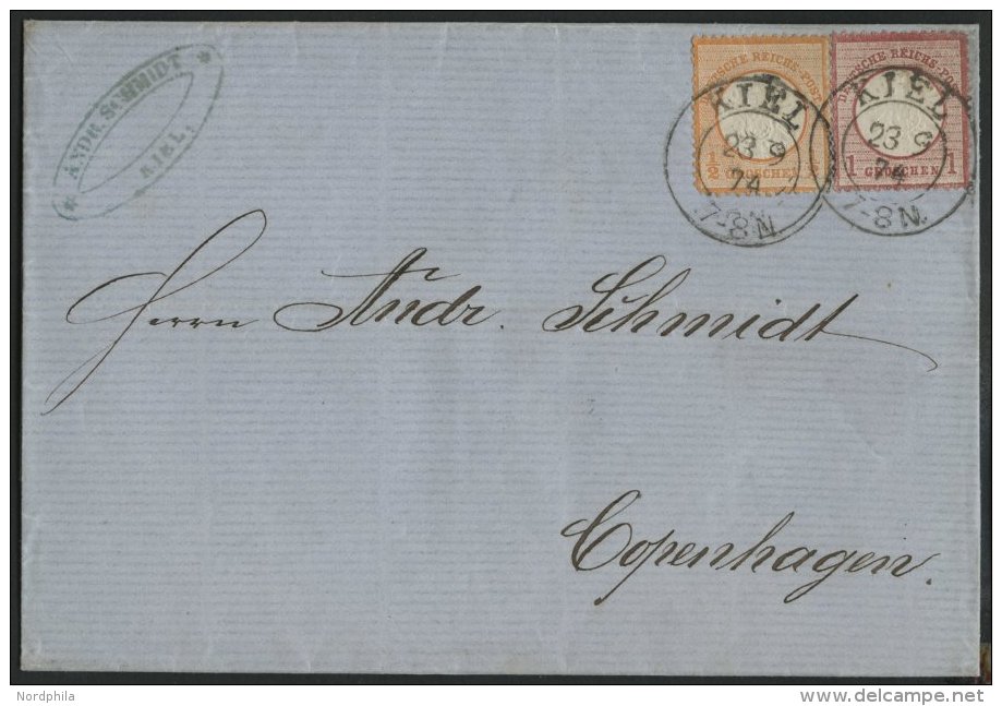 Dt. Reich 18/9 BRIEF, 1874, 1/2 Gr. Orange (rechts Einriss) Und 1 Gr. Rotkarmin Mit K2 KIEL Auf Brief Nach Copenhagen, S - Used Stamps