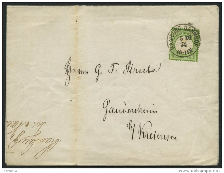 Dt. Reich 17b BRIEF, 1874, 1/3 Gr. Grausmaragdgrün Auf Drucksache Fr. Naumanns-Herings-Bericht, K1 HAMBURG BAHNHOF - Used Stamps