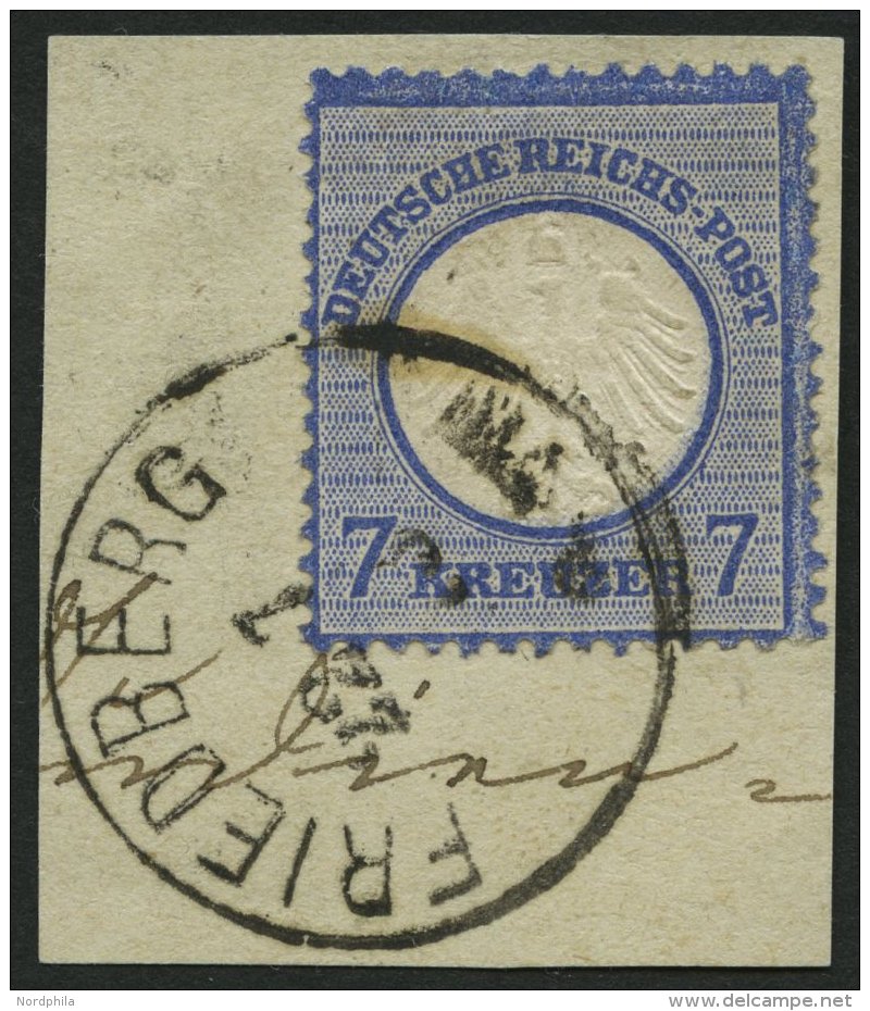 Dt. Reich 10 BrfStk, 1872, 7 Kr. Ultramarin, K1 FRIEDBERG, Prachtbriefstück, Fotobefund Hennies, Mi. (120.-) - Other & Unclassified