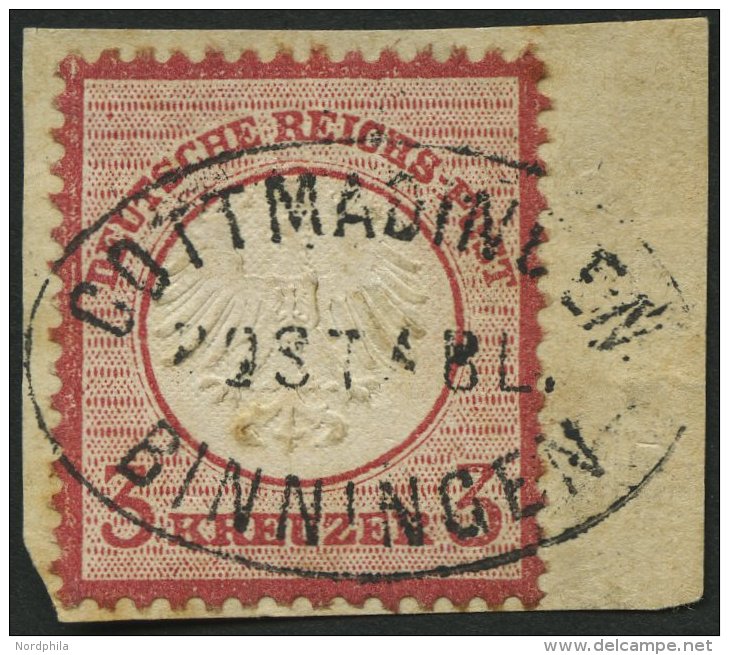 Dt. Reich 9 BrfStk, 1872, 3 Kr. Karmin, Postablagestempel GOTTMADINGEN/BINNINGEN, Prachtbriefstück, R!, Fotoattest - Used Stamps