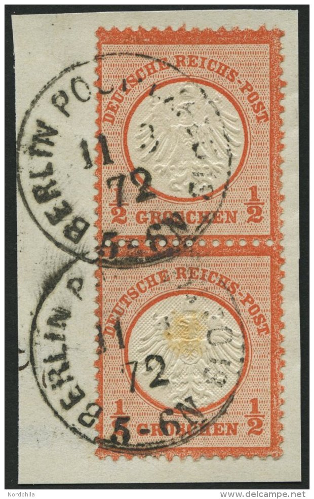 Dt. Reich 3 Paar BrfStk, 1872, 1/2 Gr. Ziegelrot Im Senkrechten Paar, K1 BERLIN POST-EXPED 13, Untere Marke Brauntö - Used Stamps