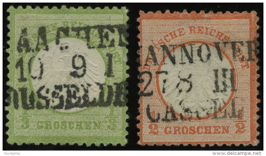 Dt. Reich 2a,3 O, 1872, 1/3 Gr. Gelblichgrün Und 1/2 Gr. Ziegelrot Mit Zentrischen L3 AACHEN/DÜSSELDORF Und HA - Used Stamps