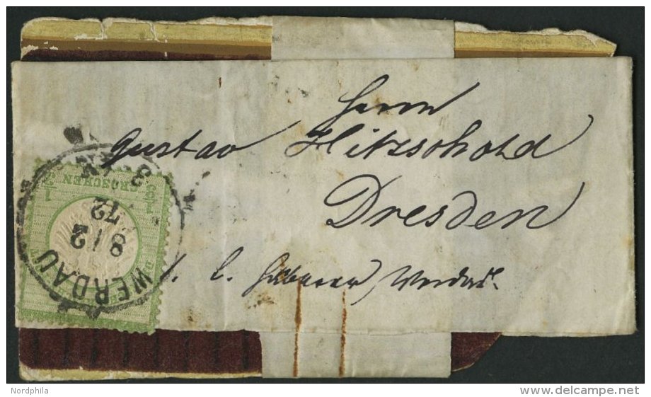 Dt. Reich 2a BRIEF, 1872, 1/3 Gr. Gelblichgrün Auf Kleinem Streifband Von WERDAU Nach Dresden, Feinst - Other & Unclassified