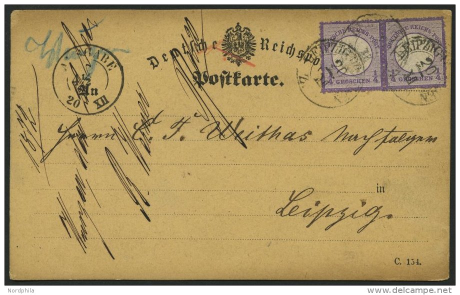 Dt. Reich 1 Paar BRIEF, 1872, 1/4 Gr. Grauviolett Im Waagerechten Paar, Rauhe Zähnung, K2 LEIPZIG-DRESDEN Und Aufga - Used Stamps