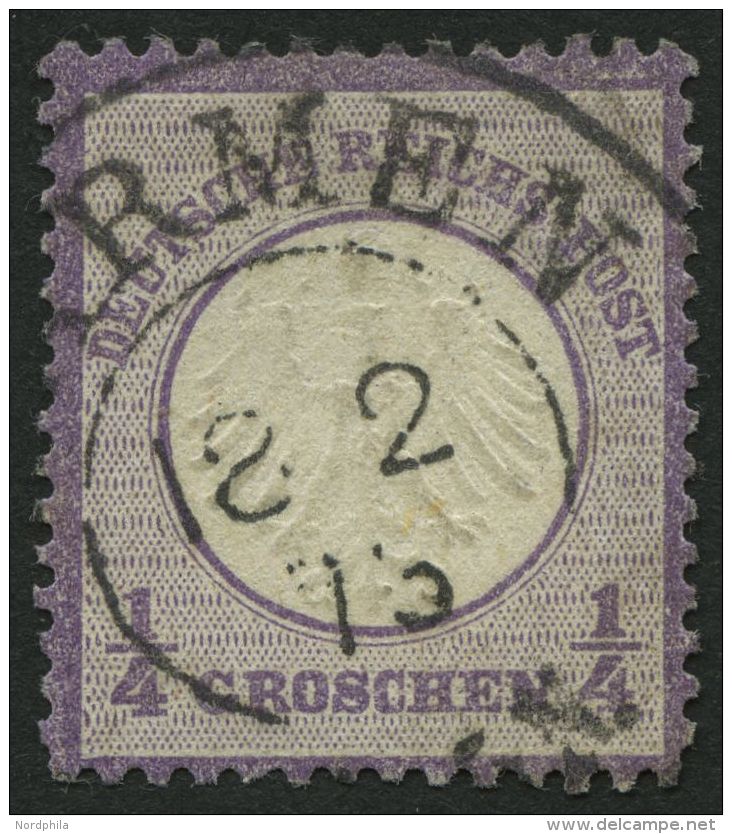 Dt. Reich 1 O, 1872, 1/4 Gr. Grauviolett, K2 BARMEN, Pracht, Gepr. Brugger, Mi. 120.- - Other & Unclassified