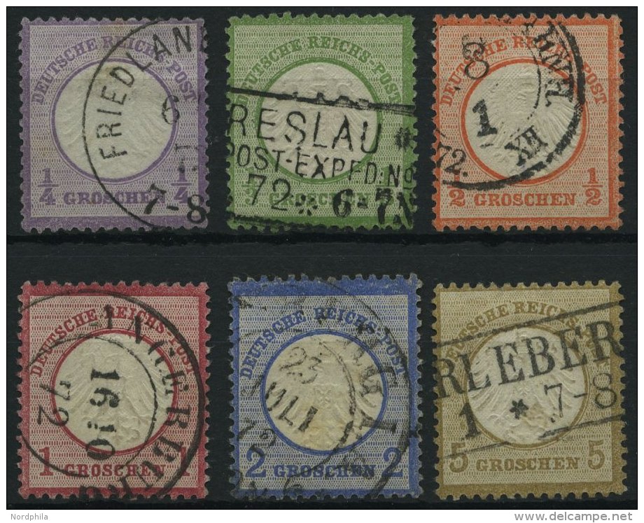 Dt. Reich 1-6 O, 1872, 1/4 - 5 Gr. Kleine Brustschilde, 6 Prachtwerte, Mi. 375.- - Used Stamps