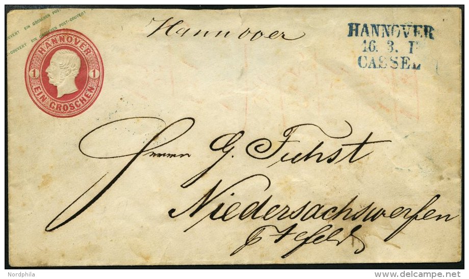 BAHNPOST HAN U 12 BRIEF, Hannover-Cassel, L3 Und Handschriftlich HANNOVER Auf 1 Gr. Ganzsachenumschlag Von 1859, Fein (& - Franking Machines (EMA)