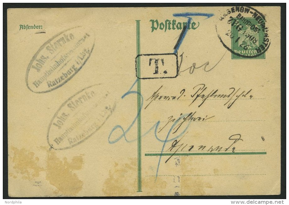 BAHNPOST DR P 162 BRIEF, Hagenow-Neumünster (Zug 1508) Auf 5 Pf. Ganzsachenkarte Von 1926 Nach Apenrade/Dänema - Franking Machines (EMA)