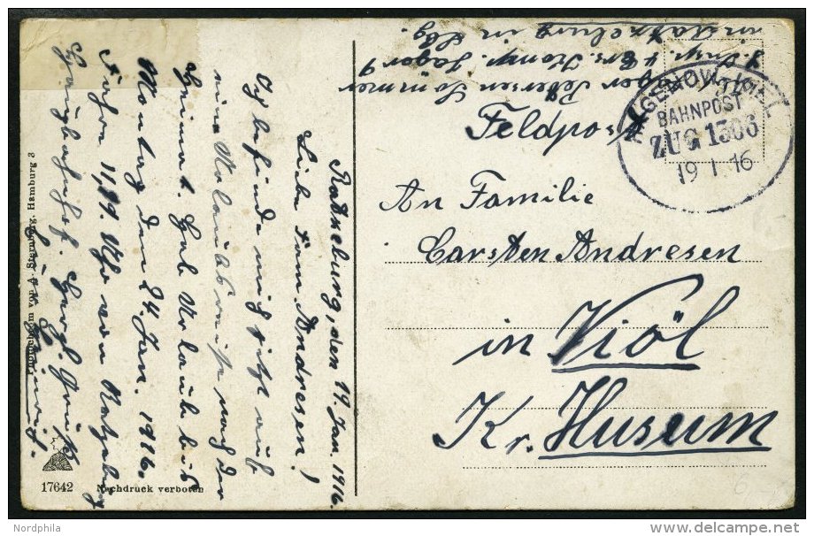 BAHNPOST Hagenow-Kiel (Zug 1306), 1916, Feldpost-Ansichtskarte Von RATZEBURG Nach Viöl, Feinst - Franking Machines (EMA)