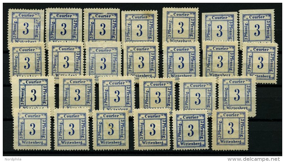 WITTENBERG 9a,b *,(*) , 1897, 3 Pf. Blau, Partie Von 26 Werten, Einige Teilgezähnt, Feinst/Pracht - Private & Local Mails