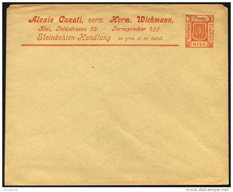 KIEL A PU 3 BRIEF, 1899, Privatumschlag 3 Pf. Orange, Ungebraucht, Feinst - Private & Local Mails