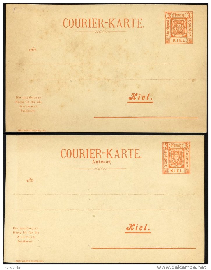 KIEL A P 22F BRIEF, COURIER: 1899, 3/3 Pf. Orange, Frage- Und Antwortkarte Einzeln, Mit Fehldruck Auf Antwortteil, Ungeb - Private & Local Mails