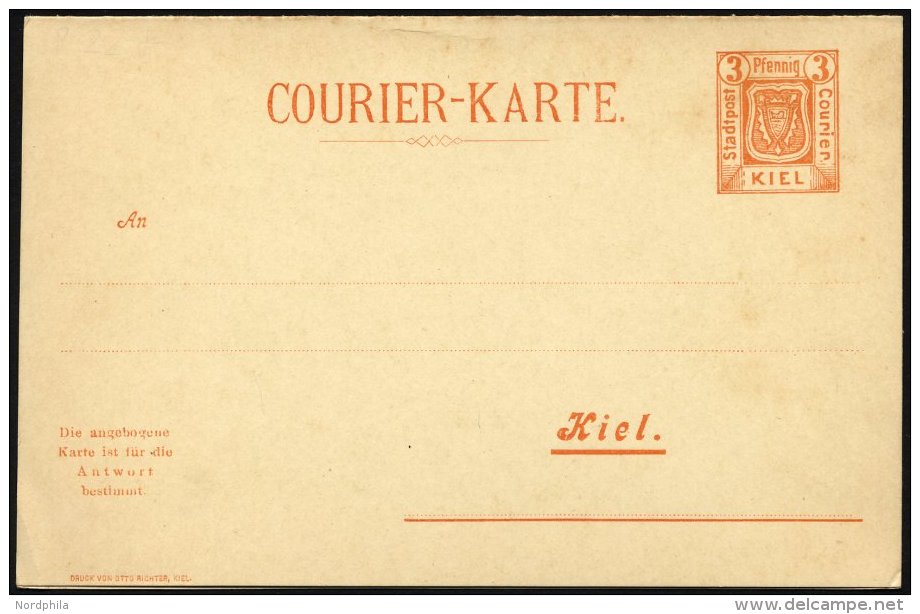 KIEL A P 22 BRIEF, COURIER: 1899, 3/3 Pf. Orange, Antwort-Doppelkarte, Ungebraucht, Pracht, R! - Private & Local Mails