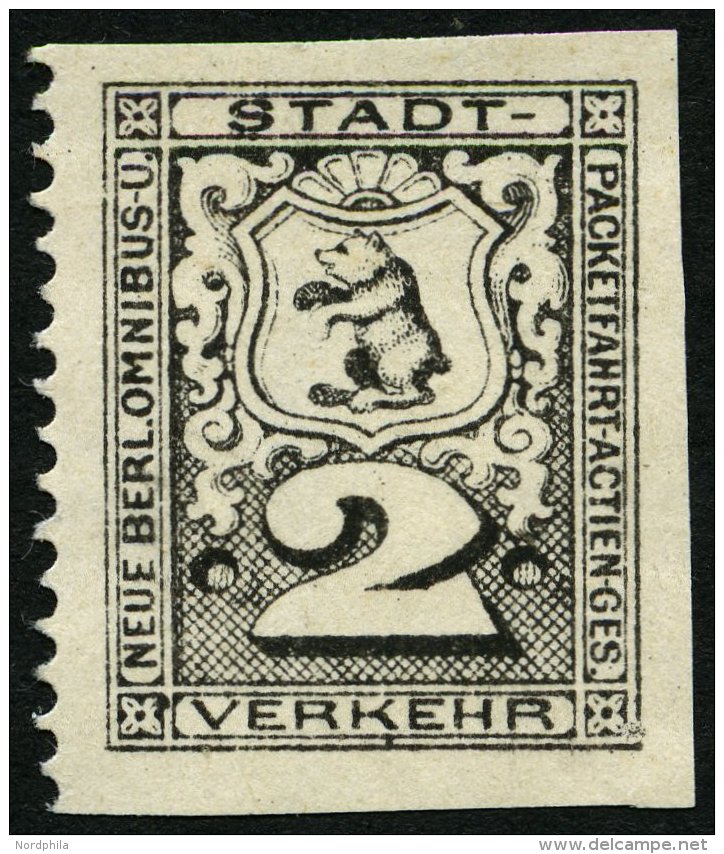 BERLIN B 34PU (*), PACKETFAHRT GESELLSCHAFT: 1888, 2 Pf. Probedruck In Schwarz, Dreiseitig Ungezähnt, Pracht - Other & Unclassified