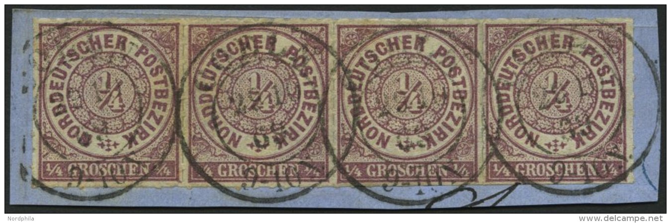 NDP 1a BrfStk, 1868, 1/4 Gr. Braunviolett Im Waagerechten Viererstreifen, Zentrischer K2 COELN, Prachtbriefstück, M - Sonstige & Ohne Zuordnung