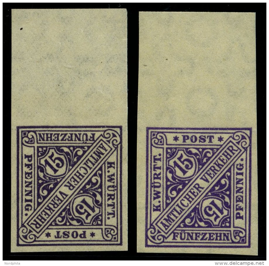 WÜRTTEMBERG 252PU **, 1917, 15 Pf. Violettschwarz (2 Verschiedene Farben!), Ungezähnt, Mit Oberrand, 2 Prachtw - Other & Unclassified