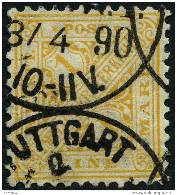 WÜRTTEMBERG 207 O, 1881, 1 M. Dunkelorangegelb, Eckzahnbug Sonst Pracht, Gepr. Klinkhammer (voll Signiert), Mi. 220 - Other & Unclassified